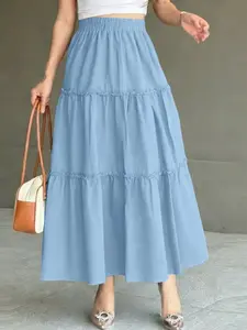 Women's Plain Midi Skirt, High Waist A-Line Layered Design, Casual Fitted Skirt for Daily Commute, Vacation, Party
