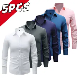 Men’s long-sleeve shirt set of 5, versatile business-casual style with a slim fit and a classic lapel cut, crafted with a three-dimensional tailored design—ideal for office commutes, business trips, and everyday casual wear.