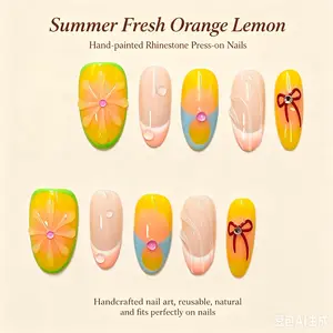 Quick Wear Summer Breeze Pressed Nail | Reusable Pre-Formed Wide Nail Set with Adhesive, Designed for Women, and Suitable for Girls for Daily/Party/Event Salon-Level Scary Nail Art DIY, s m l size,Water droplets, pink, bow, beach-style nails
