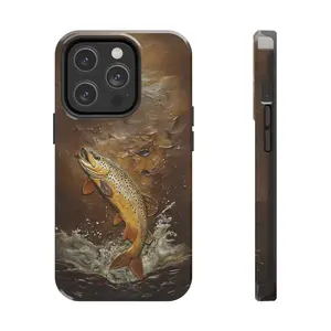 Men Phone Case, iPhone 16 Case, iPhone 16 15 14 13 12 Pro Max Case, 3D Phone Case, Manly iPhone Case, Outdoorsman Phone Case, Faux Tooled Leather Tough Cover with Trout Design, Outdoorsman Gift, Fishing Lover Present, Masculine Phone Protector, Fisherman