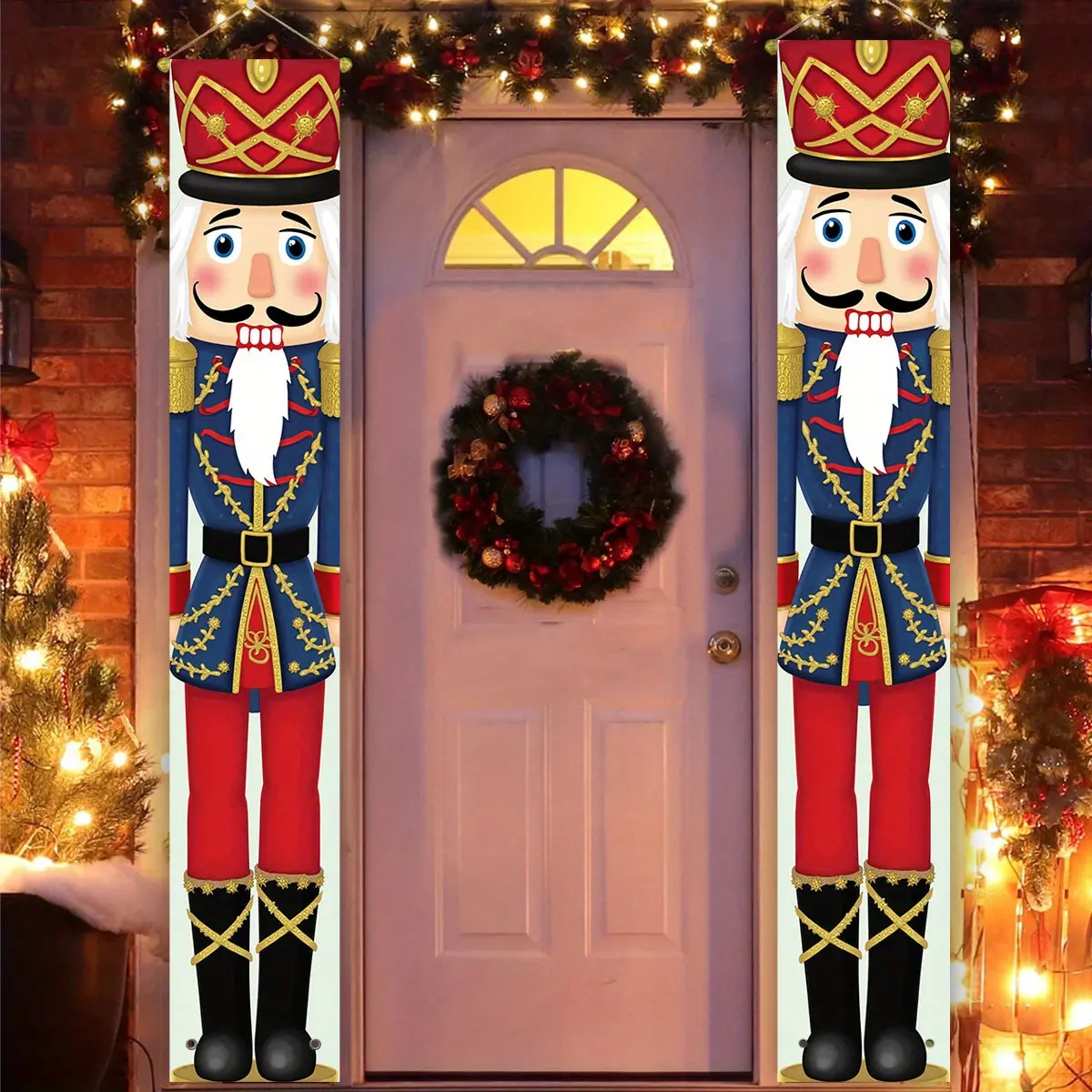 1 Pair Vibrant Christmas Nutcracker Soldier Pattern Christmas Banner, Door Banner Couplets, Christmas Decoration Christmas Pendants Door Christmas Yard Sign, Home Hanging Xmas Porch Sign Decoration for Indoor, Outdoor, Door Holiday Decor