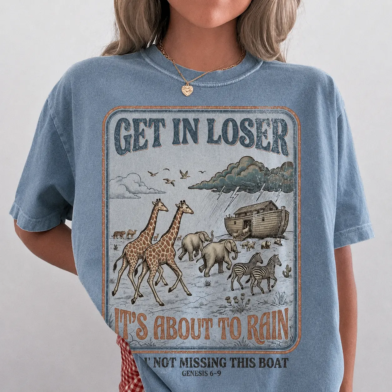 Comfort Colors Noah’s Ark Shirt Funny Christian Animal Graphic Tee Vintage Faith Based Rainy Day Outfit