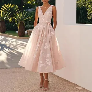Dress Banquet Evening Dress Sleeveless Vest V-Neck Digital Print Dress