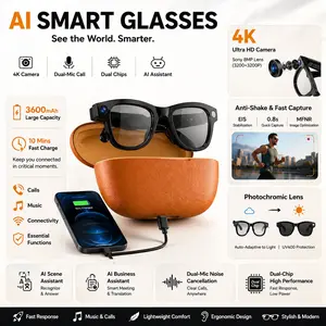 Ai Smart Glasses with Camera, Wireless Bluetooth-compatible, Voice Assistant, Photochromic Sunglasses, Charging Case, Plastic Frame, 5w Power Consumption