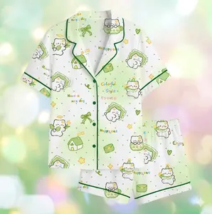 Cute Teddy Bear Pajama Set Women, Kawaii Bear Sleepwear, Button Down Short Sleeve Pajamas, Soft Summer PJs, Cozy Lounge Set, Gift for Her #streetstyle #2026trend #trendingfashion #tiktokshopfinds