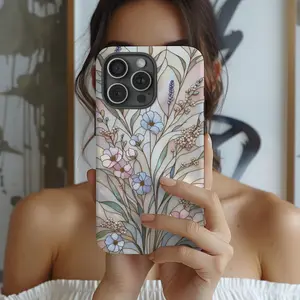 Magsafe Wildflower Stained Glass Effect Phone Case, Floral 3D Mosaic Tough Case, Stained Glass Pearl Effect with Flowers Top Trendy Phone Cases Phone Cover Hard Case Tough 2-piece Phone Case