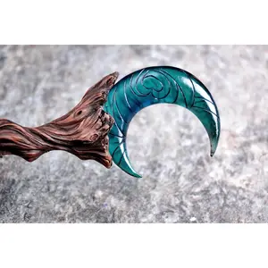 Moonbranch Wand Twisted Woodgrain Resin Cast with Blue Moon Wrap for Lunar Rituals and Spiritual Connection Moonstone Crystals