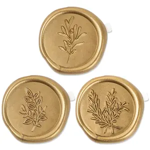 60 Pcs Wax Seal Stickers - Wedding Invitation Accessories Envelope Cards Seal Stickers Vintage Wax Sealing for Wedding Anniversary, Bridal Shower, Gift Wrapping, Christmas (3 Designs in 1 Pack) (Gold)