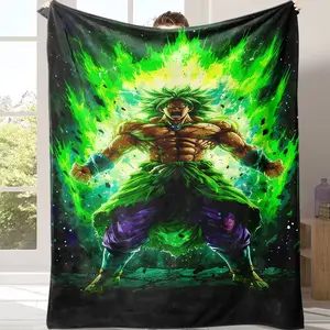 Broly Ultra Form Battle Dragon Ball Super Flannel Blanket Unisex Dark Starry Sky Blazing Flame Design Exquisite Character Pattern Super Soft Cozy Throw Blanket for Couch Sofa Bed Napping Gift for Anime Fans Birthday Christmas Home Decor