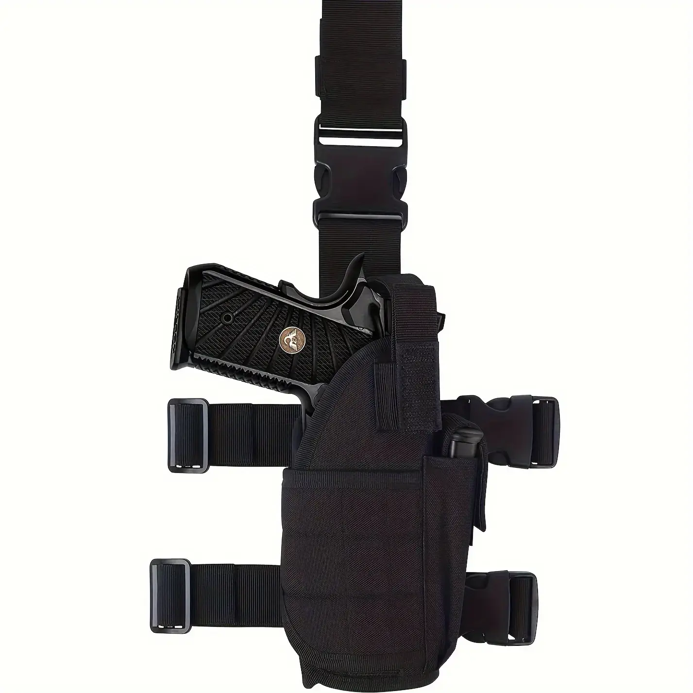 Tactical Drop Leg Gun Holster for Hunters, Adjustable Nylon Thigh Rig with Magazine Pouch for Secure Outdoor Sports, Essential, Safety
