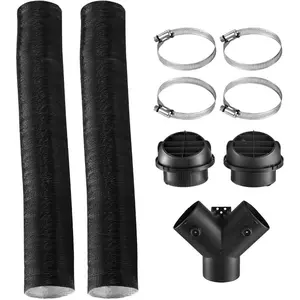 VEVOR Diesel Heater Pipe Duct Vent Kit, 3 - inch Heater Pipe Warm Air Outlet Vent Set with Y - Shaped Connector Air Duct Clamps, Parking Heaters Air Ducts Vent Kit for 2KW 5KW 8KW Diesel Heaters, Black