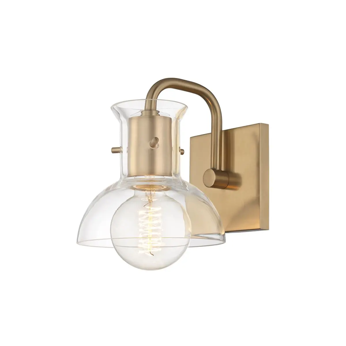 Riley Bath Sconce With Clear Glass Bell Shade In Polished Nickel Or Aged Brass Finish