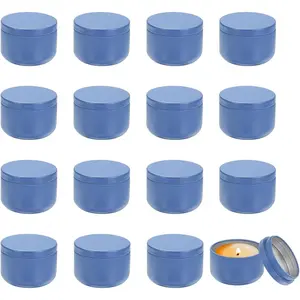 3oz Candle Tins, 16pcs Candle Tins Jars with Lids Round Empty Tin Can Containers Bulk for Tea and DIY Arts Crafts Christmas Gifts, Blue
