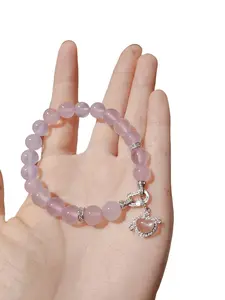 Natural Purple Chalcedony Agate Bracelet with Gold Accents and Charm Pendants Elegant Jewelry Accessory for Adults Youth