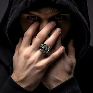 FaithHeart See No, Hear No, Speak No Skulls Band Ring Stainless Steel