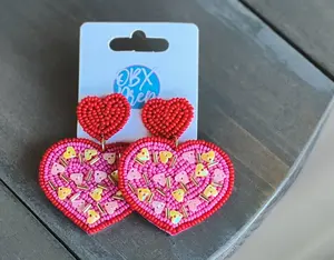 Sprinkle Heart Seed Bead Dangle Earrings