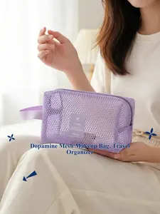 Dopamine Mesh Makeup Bag, Portable Candy Color Makeup Pouch, Travel Toothbrush Case, Compact Storage Organizer for On-The-Go Use, Travel Cosmetic Bags