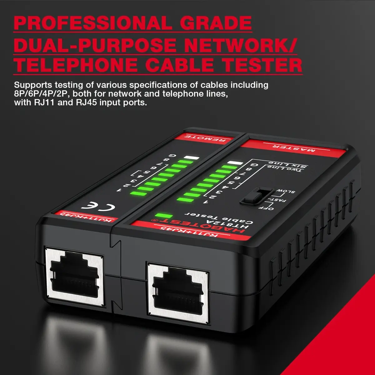 Habotest Network Cable Tester-Dual Purpose Ethernet and Telephone Lines Test Tool, Battery Powered, Suitable for RJ45/RJ11/RJ12 CAT5/CAT5e/Cat6/Cat6A, Continuity and Cable Mapping Tester without Battery