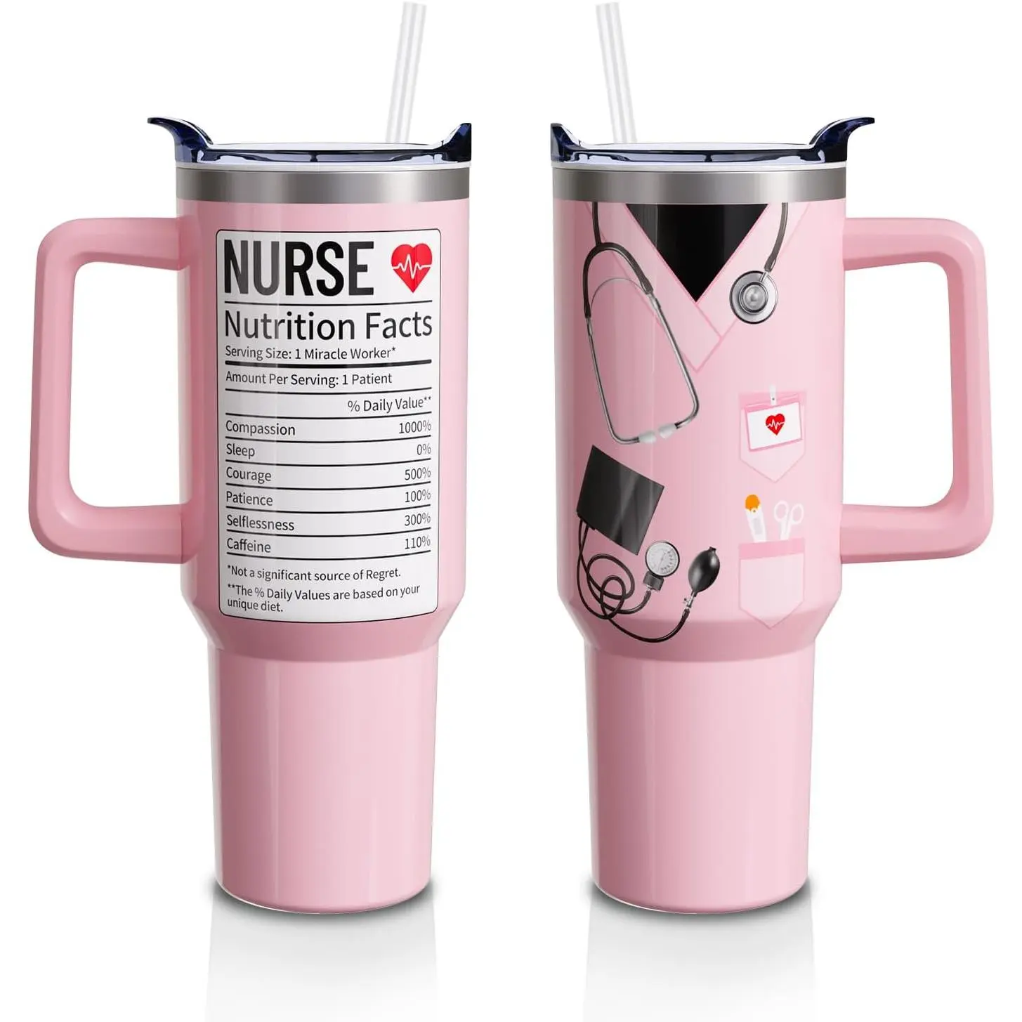 40oz Leakproof Double Wall Insulated Stainless Steel Portable Tumbler with Handle, Straw, Tapered Base - 1 pc Water Bottle for Nurse Graduation Gift Ideas, Doctor Day Gift (Kitchenware Drinkware Vacuum Flask), Water Bottles, Bottles