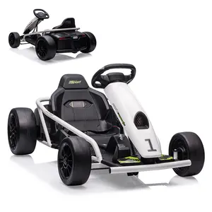 24V Electric Go Kart for Kids 8-12, Drift Kart Car w/Dual 300W Motors, 8MPH, Music, Slow Start, Seatbelt, Racing Toy