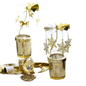 Modern European Style Rotating Lantern Candlestick with Glass Shade Iron Art Home Decoration for Romantic Dinner Party Candelabras