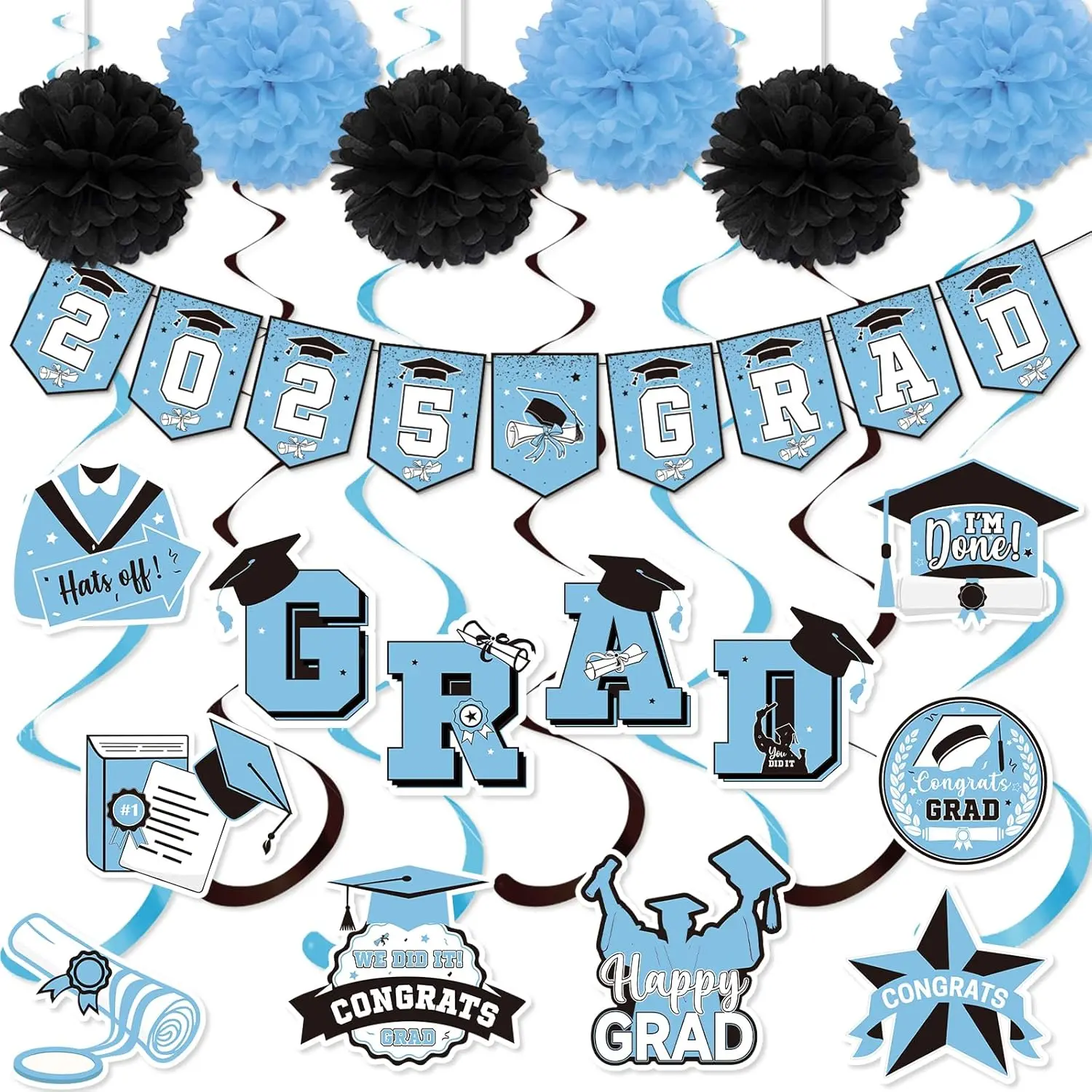 Light Blue Graduation Banner 2025 Grad Banner Graduation Party Decoration Graduation Decorations Class of 2025 Decorations with Congrats Decorations for 2025 Graduation Decorations