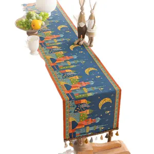 American Gradient Tassel Table Runner Star Moon Castle Holiday Home Dining Decor