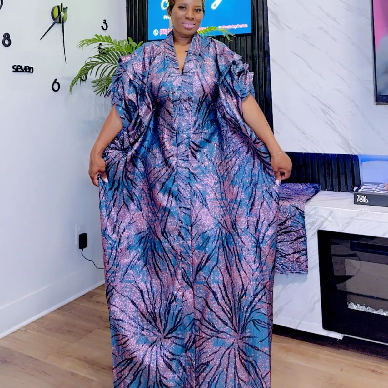 Bubu maxi brocade dress with adjustable string sleeve and waist inner belt for special occasions