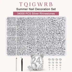 #Summervibes 34000Pcs Resin Rhinestones for Bedazzling, Silver Clear Flatback Gems for Diamond Art, Crystal Bedazzler Kit withGifted Tools for Nail Art Crafting Clothing Book Makeup
