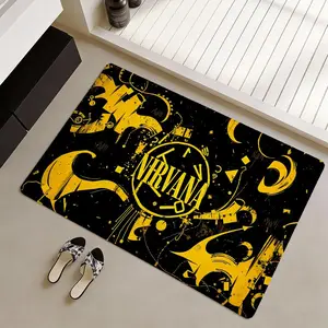 Nirvana Rock Band Floor Mat Non-Slip Soft Flannel Thickened Rug Indoor Door Mat, Ultra Soft Absorbent Wear-Resistant Floor Mat for Living Room Hallway Entryway Front Door Porch, Durable Non-Skid Home Decoration Mat for Indoor Daily Use, Area Rugs