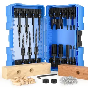 122PCS Countersink Drill Bit Set 1/4" Hex Shank Tapered Wood Bits w/ Plug Cutter & Stop