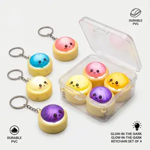 Cute Glow Dumpling Keychain with Mini Storage Box, Kawaii Bag Charm Pendant for Backpack, Purse, Keys and Gifts
