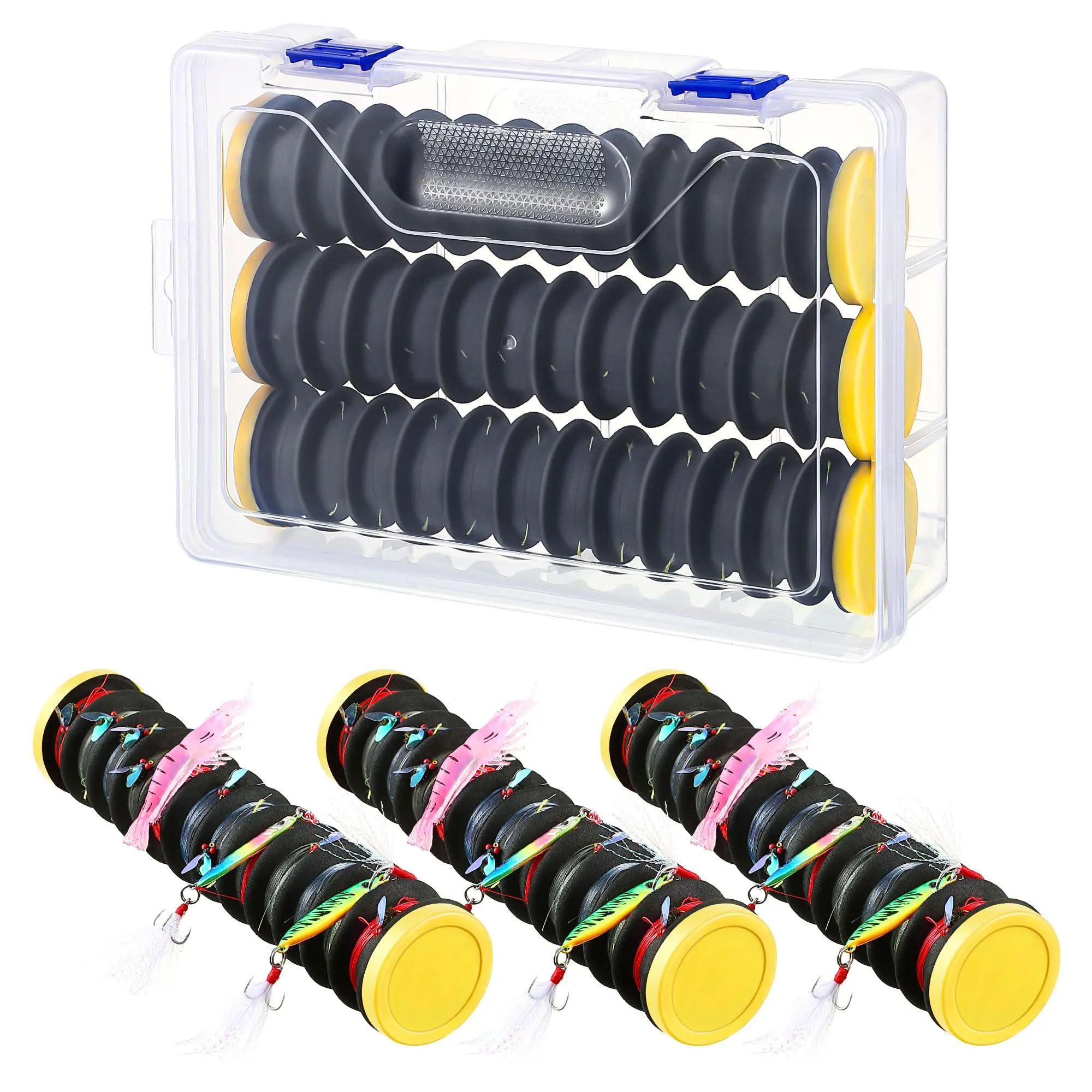 3 Pcs Fishing Line Storage Organizer - Fishing Gear Accessories, Outdoor Fishing Equipment with 12 Slots, Leader Holder, Spooler Winder, Hook Keeper, Rigging Spools for Tangle-Free Line Management