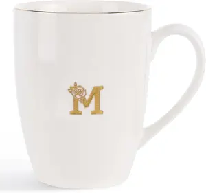 Monogram Ceramic Mugs,Golden Initial Coffee Cups, Elegant Alphabet  Mugs, Elegant Personalized Letter M Mug,12 oz Cups for Office and Home