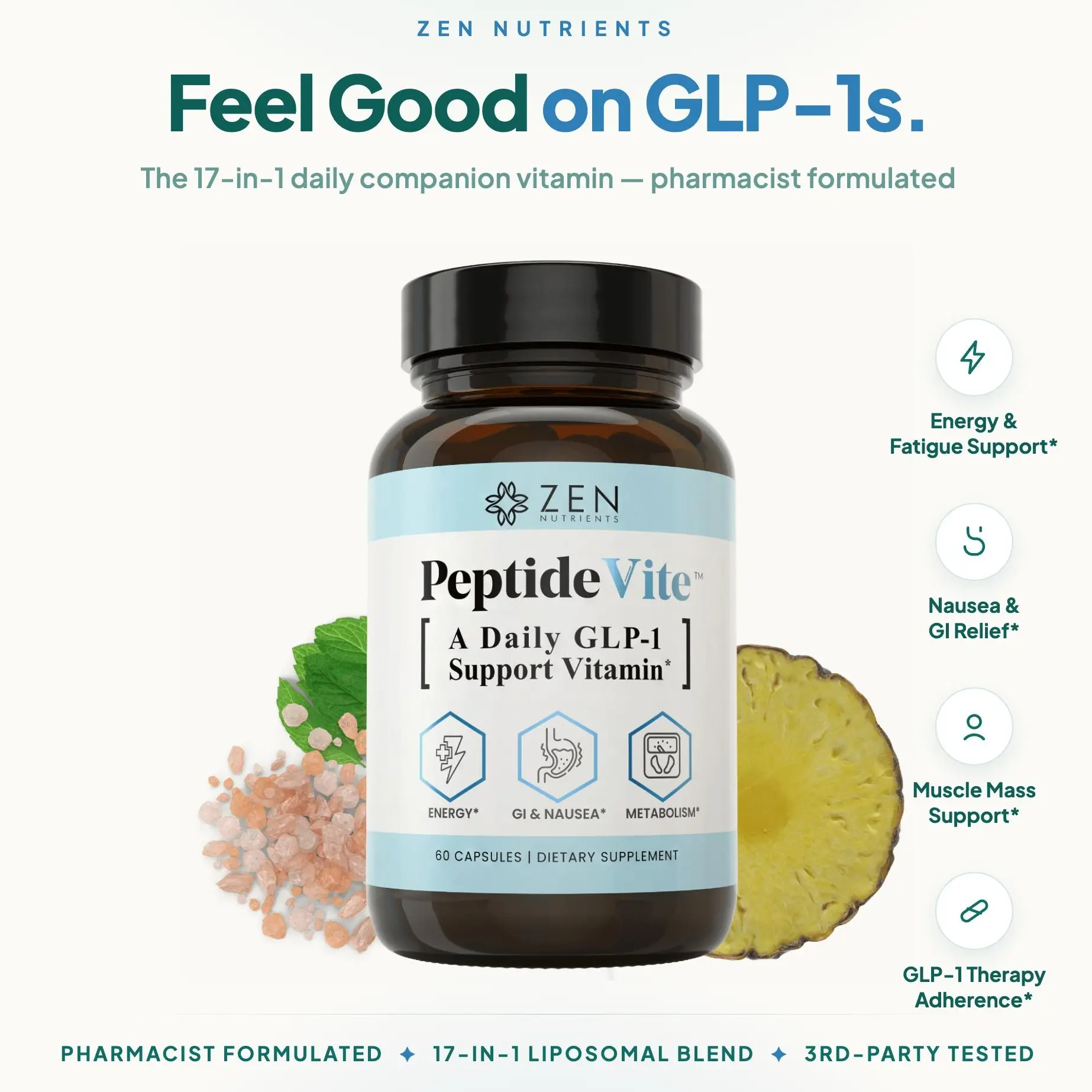 PeptideVite #1 Daily Peptide Support Vitamin for Nausea, Fatigue, and Support Supplement Dietary Edible
