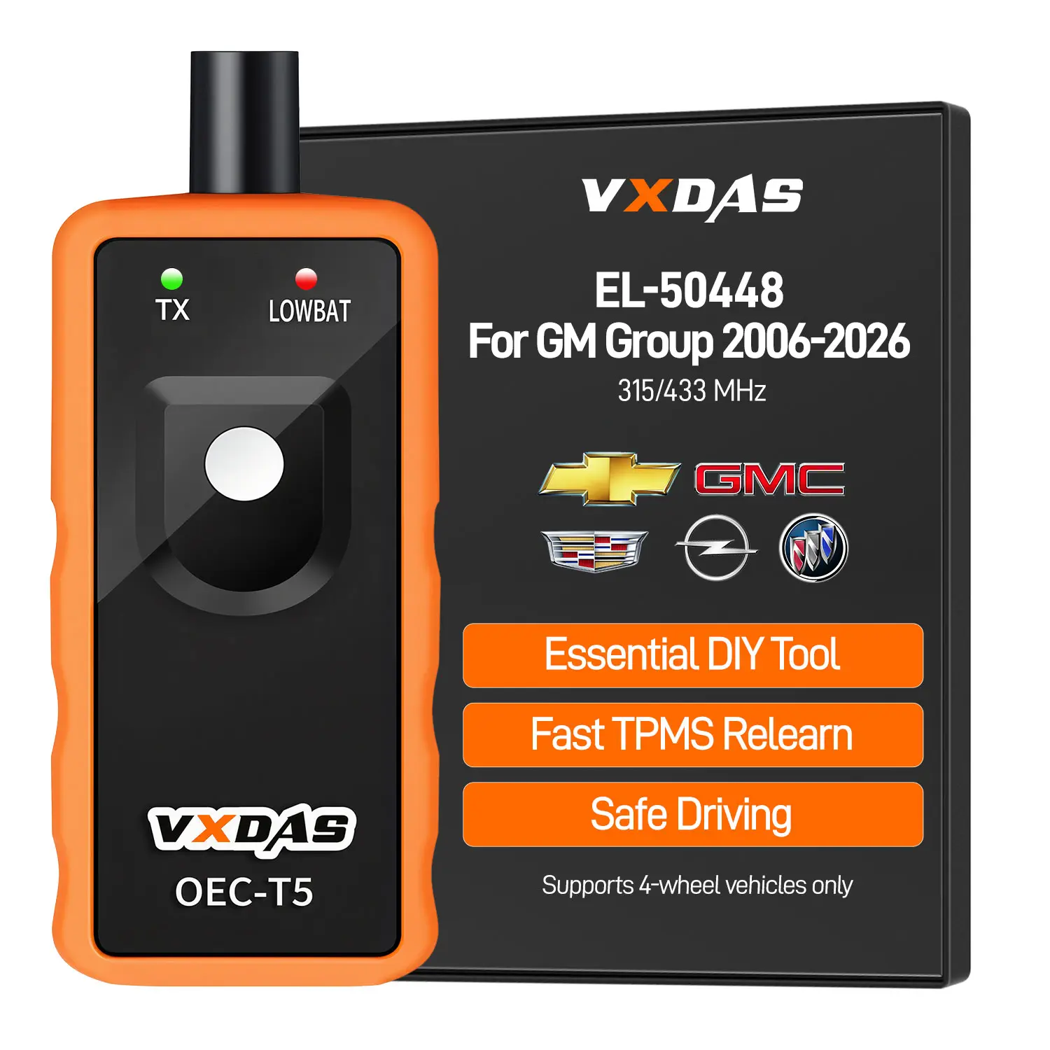 [GM only] VXDAS EL-50448 TPMS Relearn Tool for GM Vehicles - Fast TPMS Relearn, 1-Click Reset & Activation, Essential for Tire Rotations, New Sensor Replacements, Supports 4-Wheel Vehicles (2006-2026 Chevy, Buick, GMC, Cadillac)