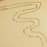14K Gold & Silver Two-Tone Sunburst Engraved Flat Link Chain Necklace, Dainty Carved Star Cut Thin Layering Chain for Women, Tarnish Resistant Stainless Steel Jewelry