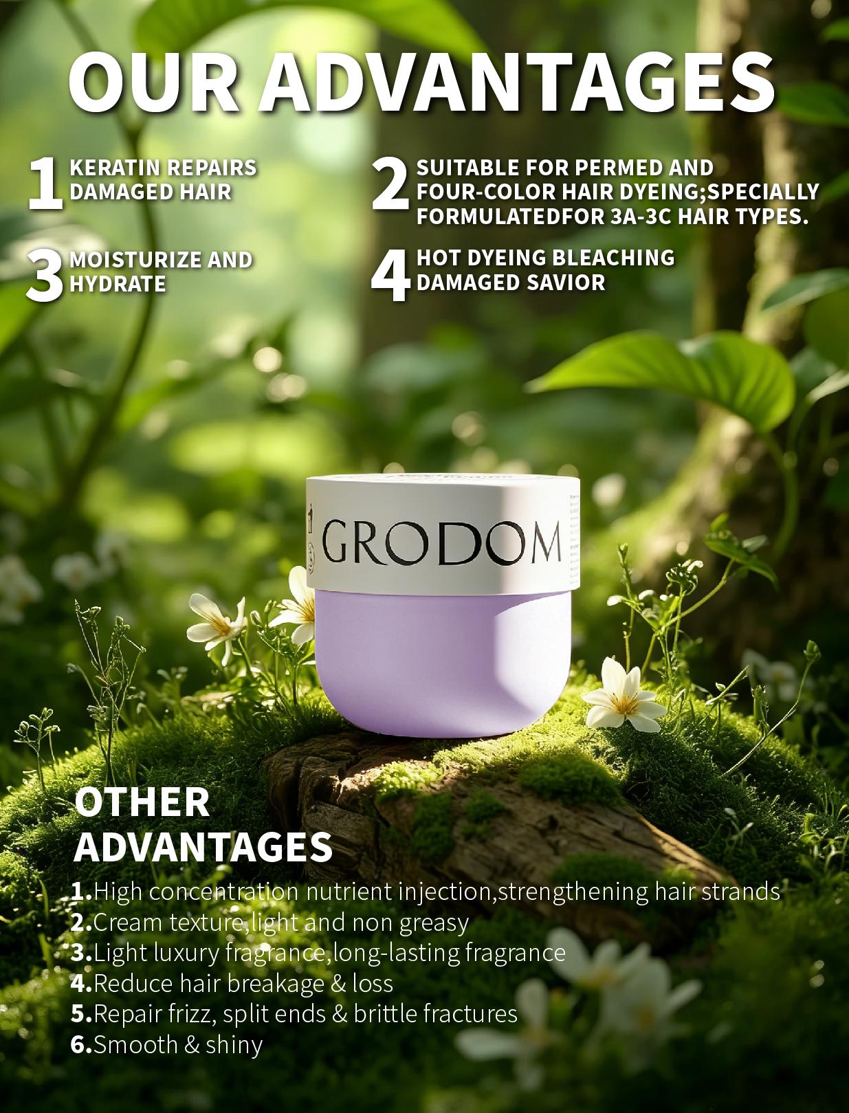 GRODOM Keratin Repair Hair Mask,Deep Conditioning Hair Treatment for Damaged Hair,Anti-Frizz Hydrating Hair Mask for Dry Curly 3A to 4C Hair,Color-Treated Hair Care,Cuticle Sealing Deep Nourishing Hair Repair,300ml