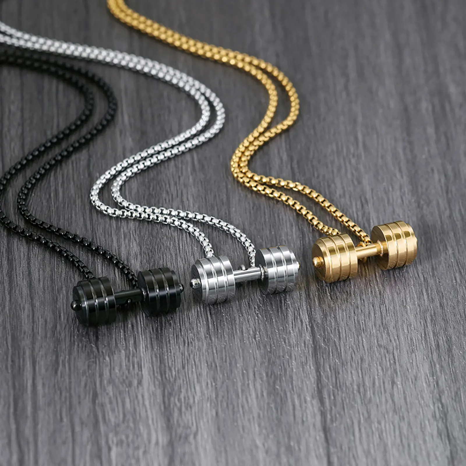 springtok Titanium steel necklace golden/black/silver dumbbell pendant necklace fitness men's daily wear gift