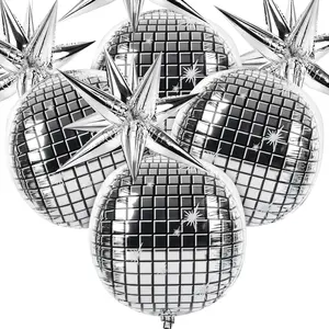 4PCS Disco Ball Balloons & 4PCS Spike Balloons, 25" Metallic Balloons for 80s 90s Dance Party