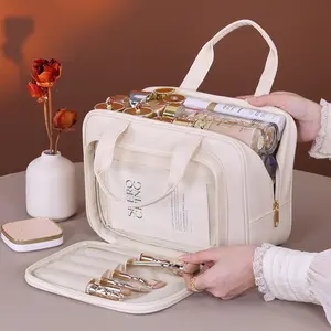 Women's Waterproof Makeup Bag, Multi-Layer Large Capacity Storage, Soft Handle, Durable Dual Zipper Closure, Fashionable Portable Organizer
