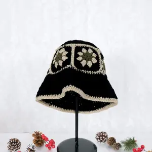 Crochet Winter Hat, Boho Hippie Winter Accessories, Crochet Bucket Hat, Flower Unisex Fall Hat, Floral Pattern, Handmade Retro, Holiday Gift