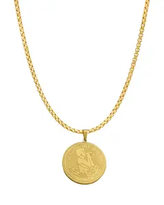 Lambi Coin Chain with Pendant Featuring "QUE L'HOMME" Text and Design