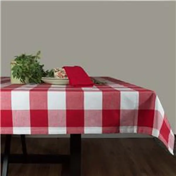 Dunroven House RK820-BR Oversize Cotton Farmhouse Check Tablecloth, 60x84 in., Bright Red & White, Hemstitch Border, Machine Washable, Non-Chlorine Bleach Safe