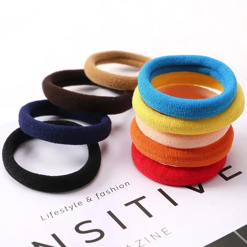 【Don't buy - Free gift 】Color Hair Ties for Women, Cotton Seamless Hair Bands, Elastic Ponytail Holders, No Damage for Thick Hair, 2 Inch in Diameter