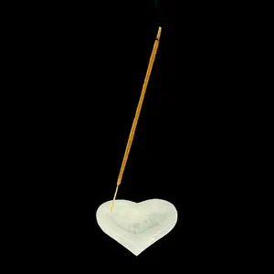 Selenite Heart Incense Holder Bowl