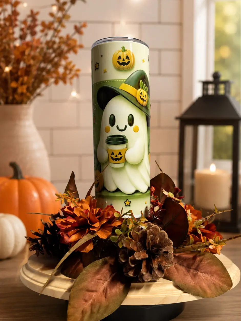 NORELD Cute Ghost Halloween 20oz Tumbler | Pumpkin Witch Stainless Steel Coffee Cup with Lid