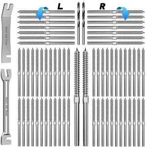 Steel 100 Pack T316 Stainless Steel Right&Left Handed Thread Swage Lag Screws for Wood Post of 1/8" Steel Cable Railing Kit, Cable Railing Hardware, DIY Deck Railings, Wrench Include-DM50