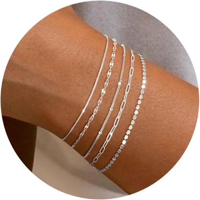 FREEKISS Dainty Bracelets For Women Set Bracelet Stack Waterproof For Women Trendy Minimalist Simple Small Thin Bracelet Set For Women Teen Girls Gift For Christmas