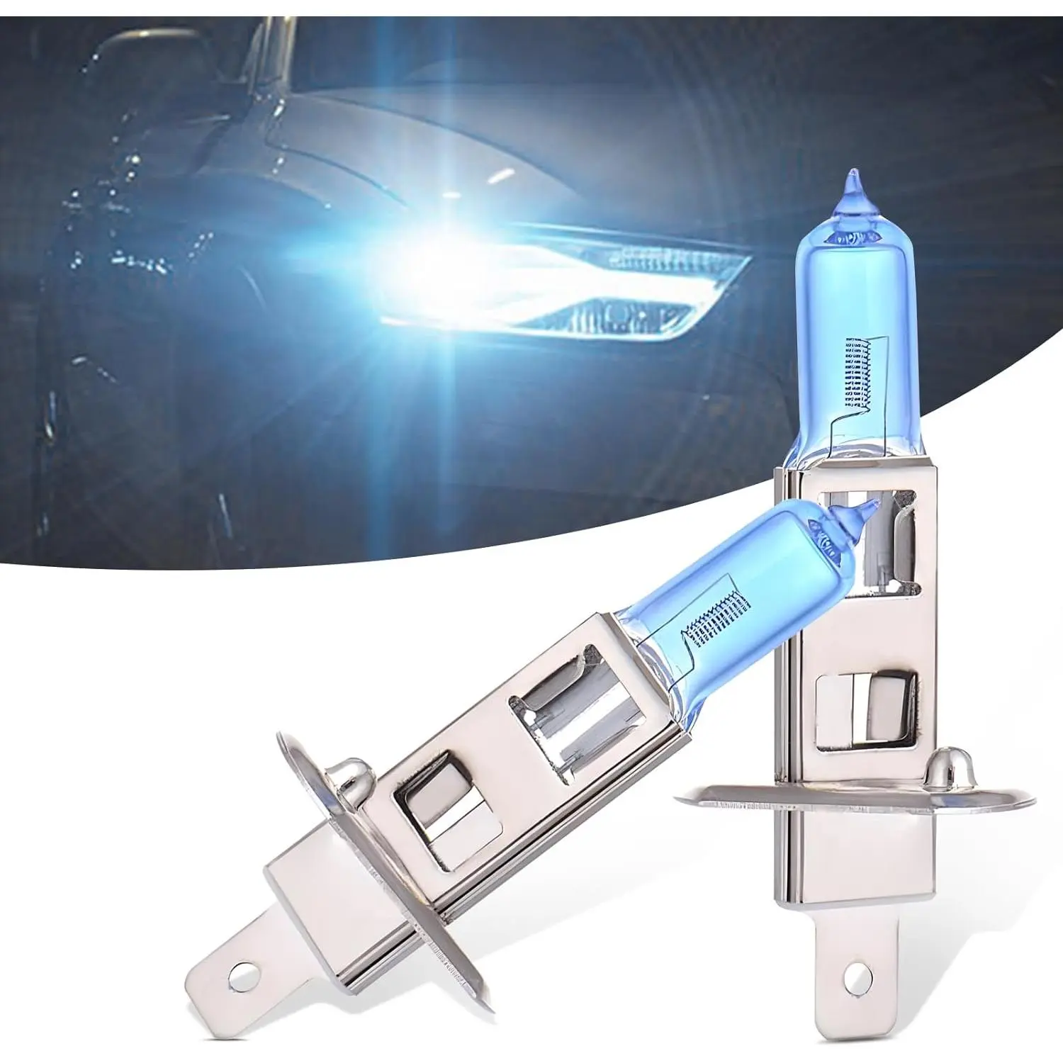 Pack-2 H1 Halogen Bulbs, Car Xenon Light Bulbs, 12V 100W Car High Beam Lights, Automobile Lights Replacement Kit, Universal for Most Cars, SUVs and Vans (White # H1)